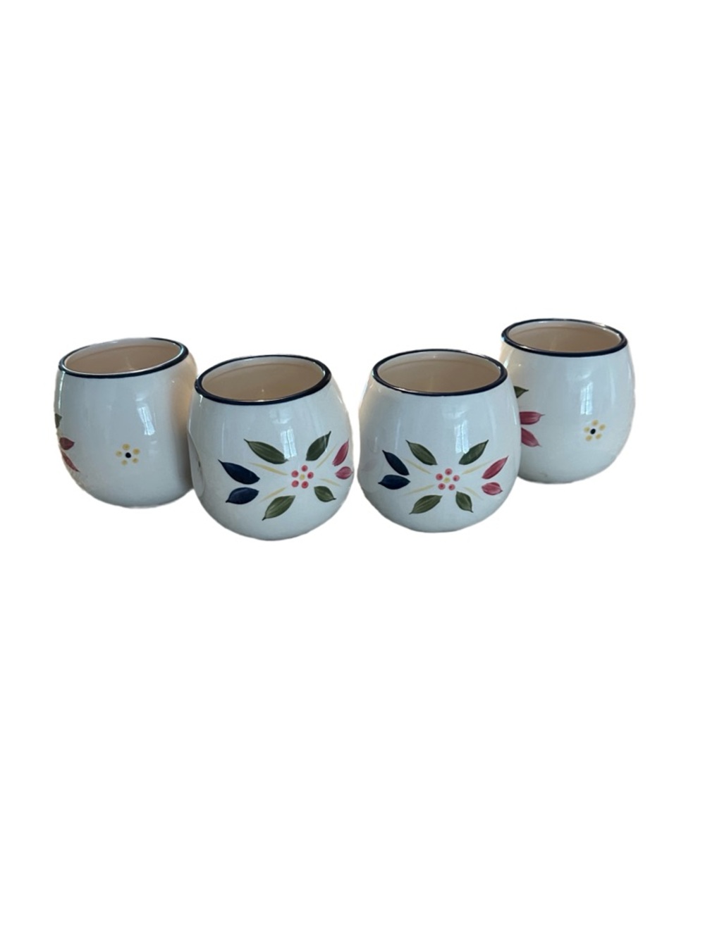 Temptations White Floral Round Tumblers with Navy Rim - Set of 4